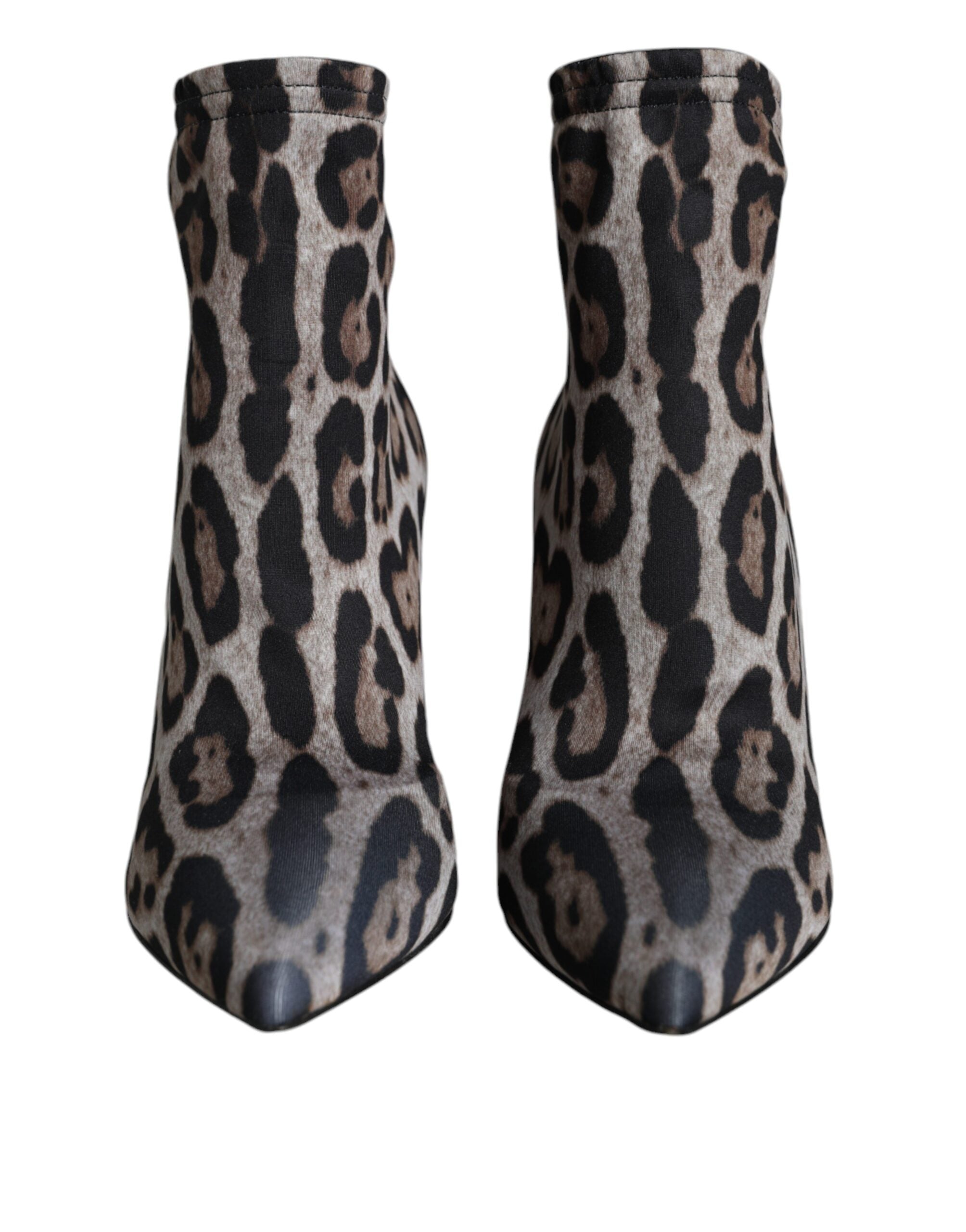 Dolce & Gabbana Graue Leoparden Stretch Heels Stiefeletten Schuhe