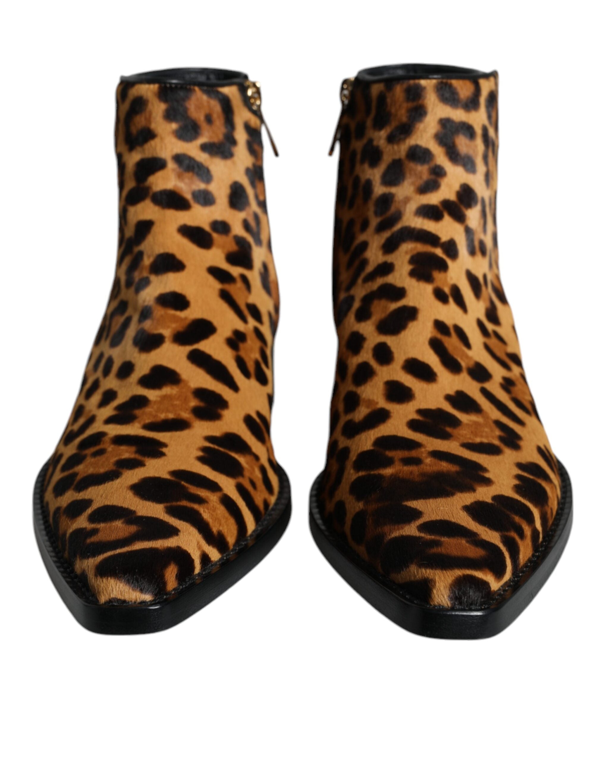 Dolce & Gabbana – Stiefeletten aus Kalbsfell mit Leopardenmuster in Braun