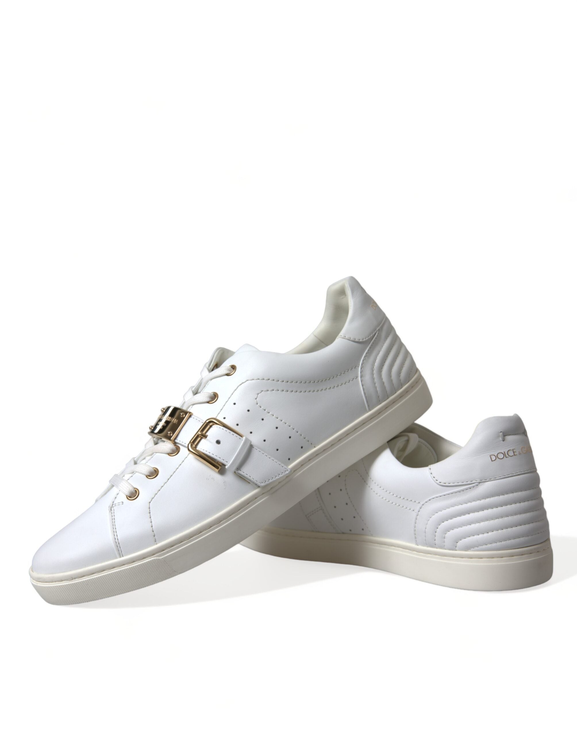 Dolce & Gabbana – Weiße Sneakers aus Leder mit goldener Schnalle