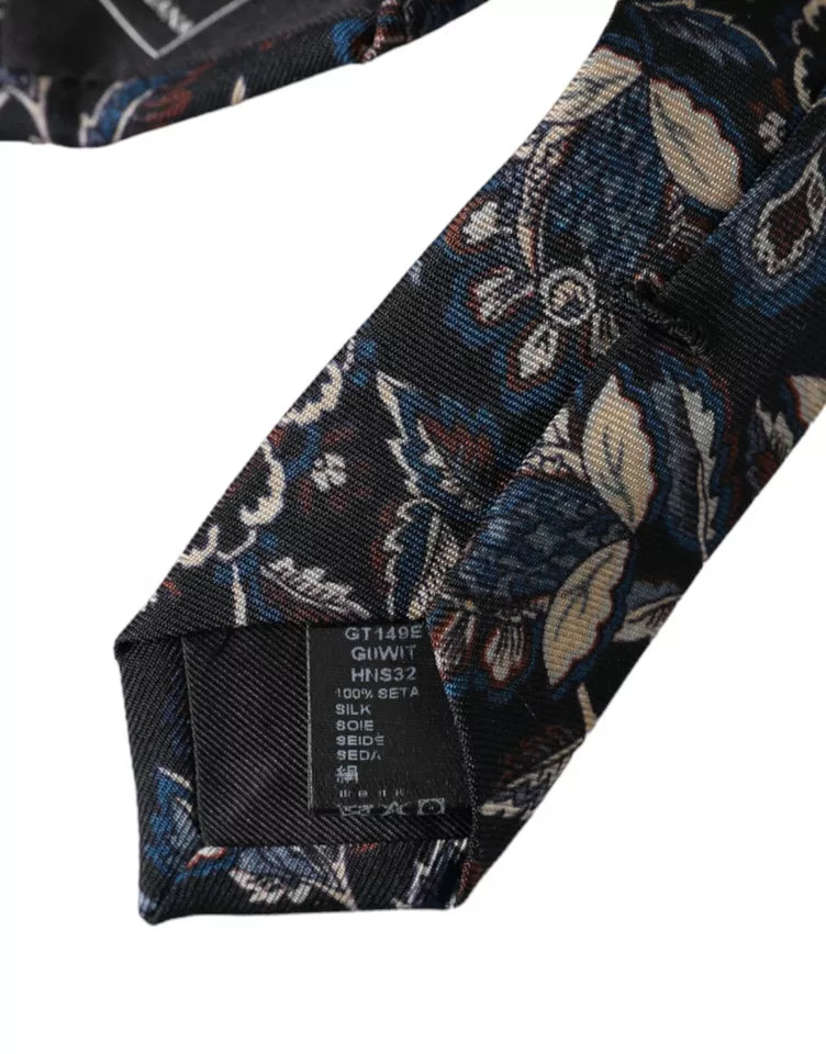 Dolce & Gabbana Schwarze verstellbare Seidenkrawatte für Herren mit Blumenmuster