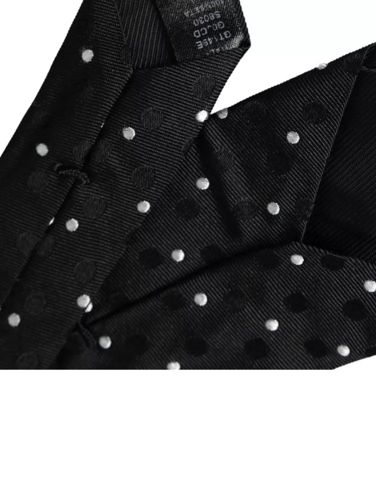 Dolce & Gabbana Black Polka Dot Fantasy Silk Adjustable Men Tie