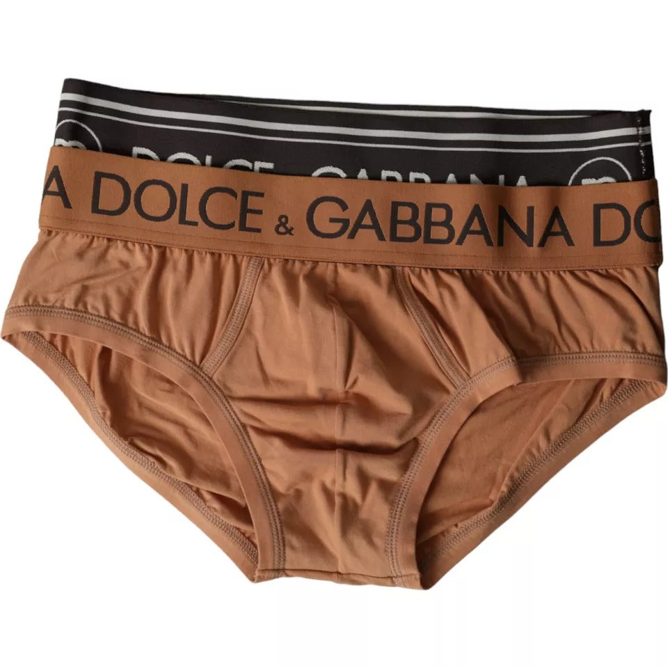 Sous-vêtement mi-long extensible en coton avec logo Dolce & Gabbana marron et noir