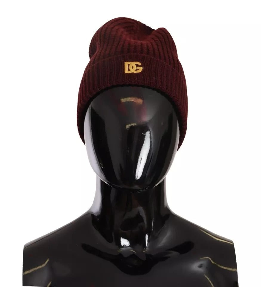 Bonnet en laine rouge foncé avec logo Dolce & Gabbana pour femme