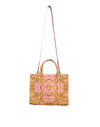 Sac fourre-tout en cuir et tissu baroque rose et jaune Versace