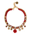 Dolce & Gabbana Gold Tone Choker Amore Red Floral Woven Charm Necklace