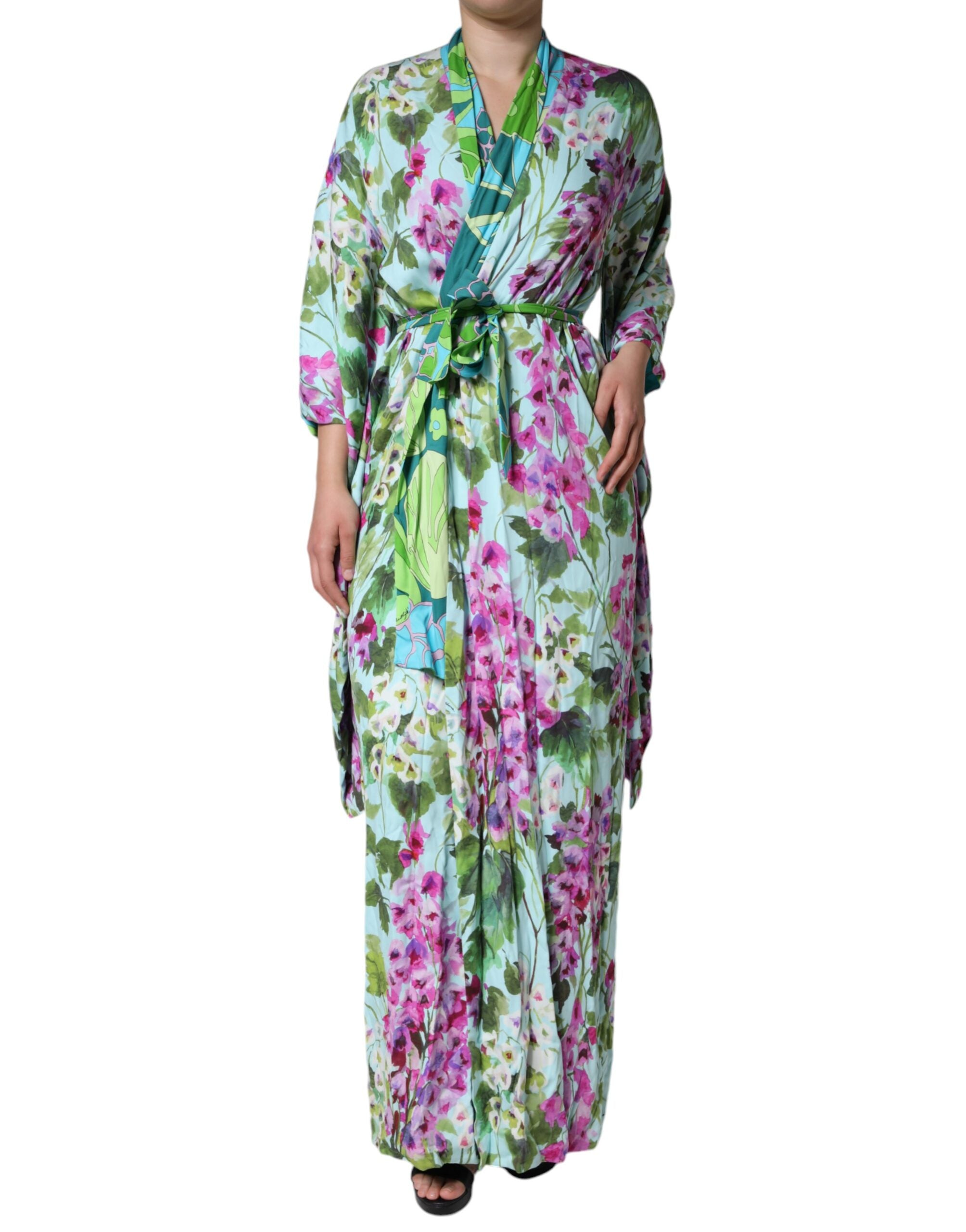 Robe portefeuille extensible en soie à fleurs multicolores Dolce & Gabbana