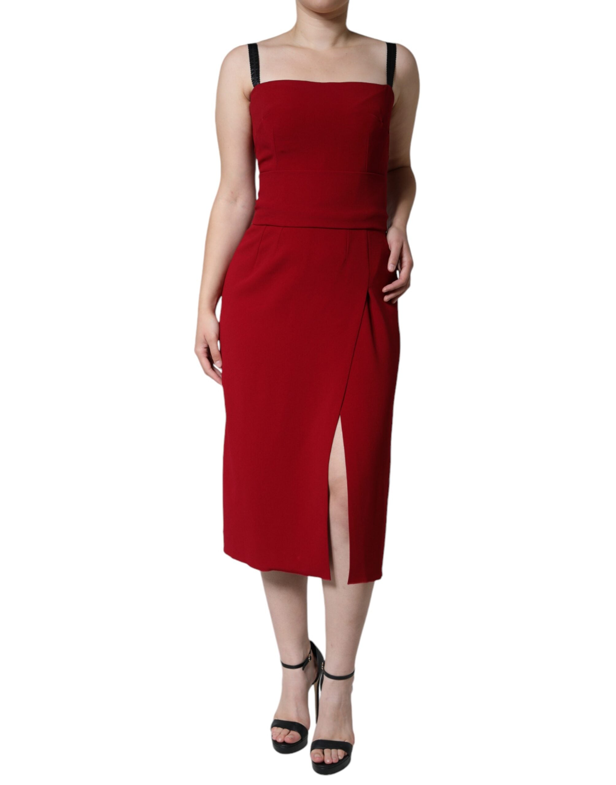 Robe mi-longue fourreau fendue sur le côté en viscose stretch rouge Dolce & Gabbana