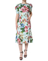 Robe à manches courtes et col rond à imprimé floral vert Dolce &amp; Gabbana