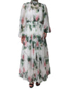 Robe longue longue à imprimé floral en soie blanche Dolce &amp; Gabbana