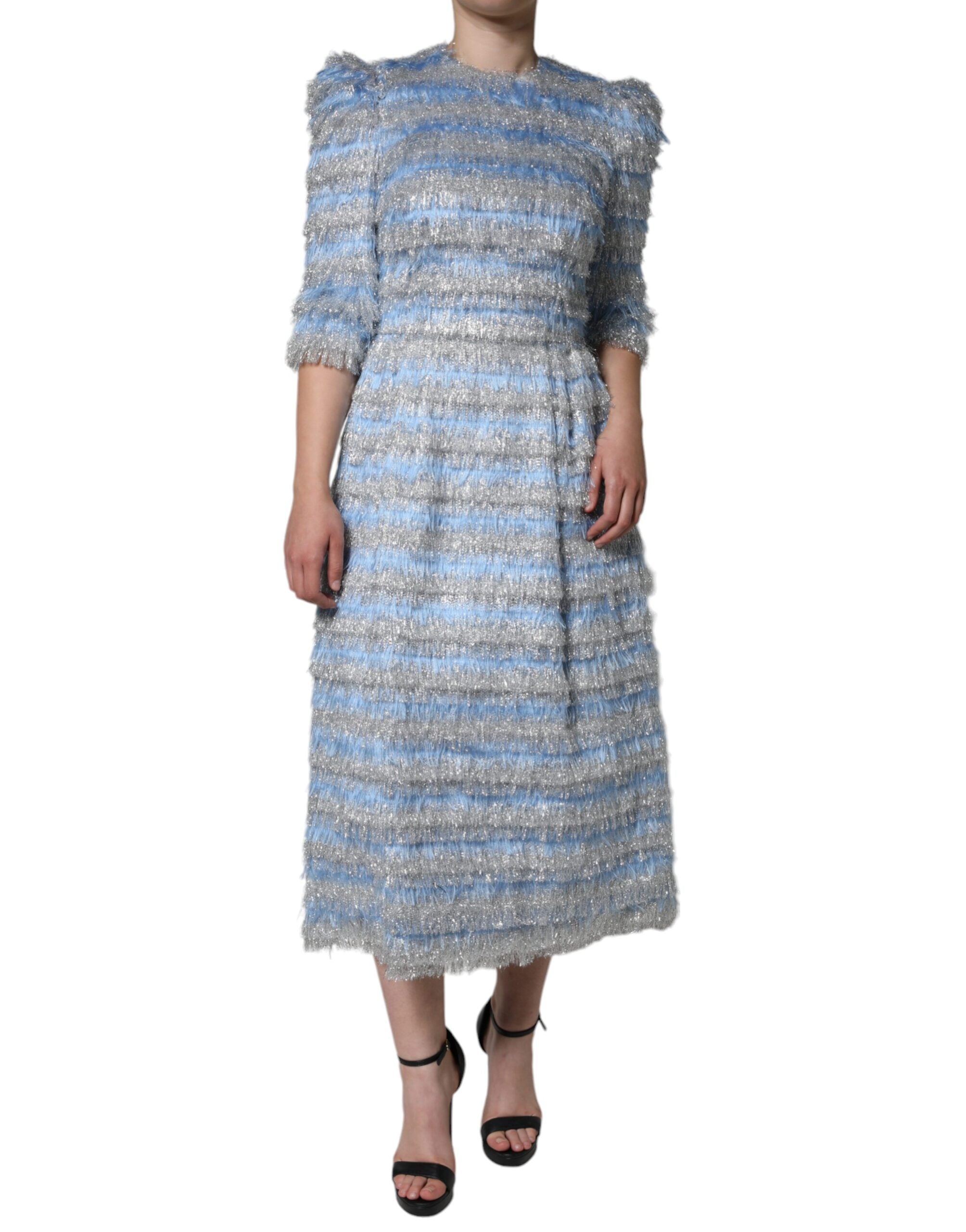 Robe mi-longue trapèze en jacquard bleu clair argenté Dolce & Gabbana