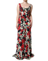 Robe longue sans manches en soie à fleurs noires Dolce &amp; Gabbana