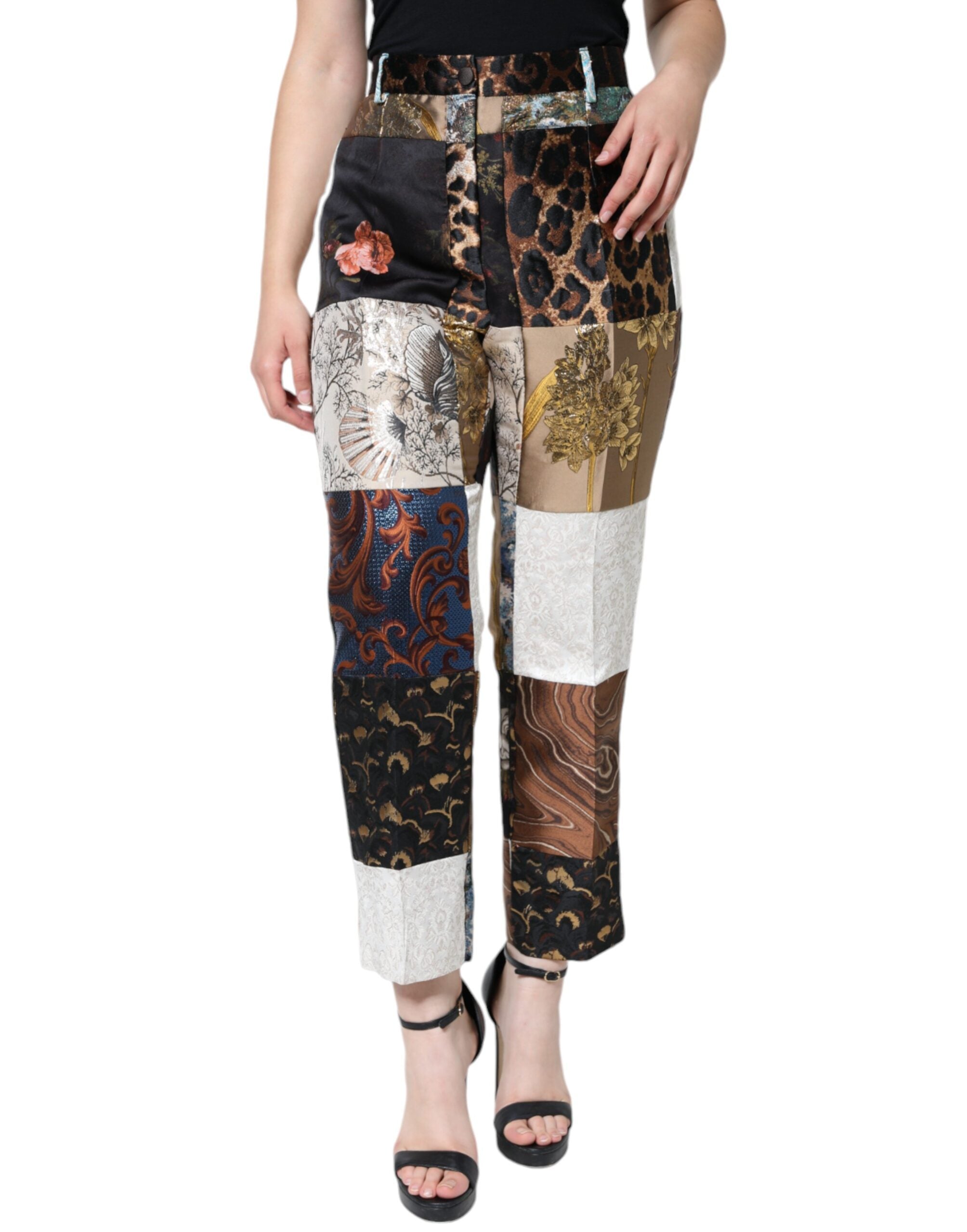 Dolce & Gabbana – Mehrfarbige Jacquard-Hose mit hoher Taille und Patchwork