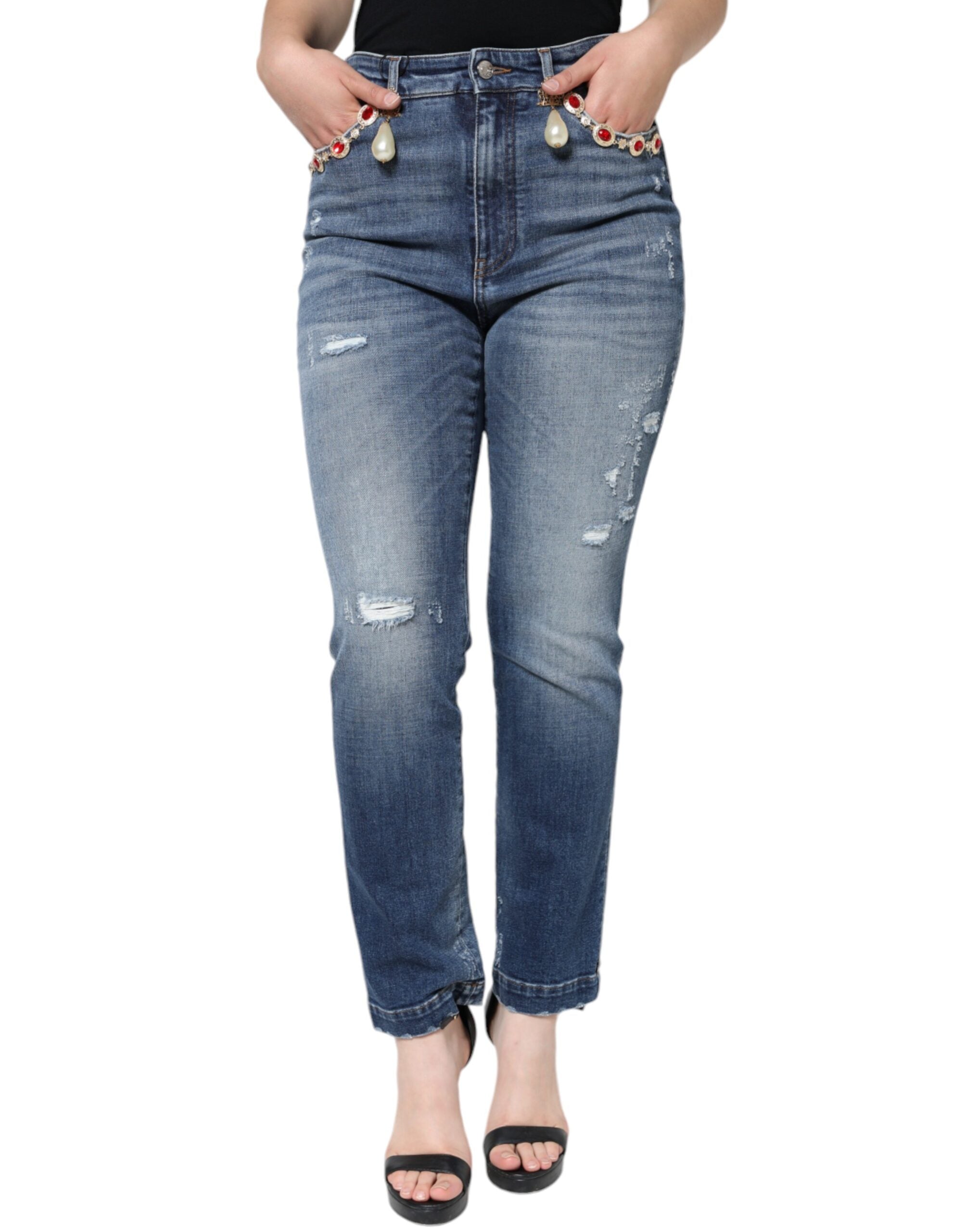 Dolce & Gabbana – Dunkelblaue Skinny-Jeans aus zerfetzter Baumwolle