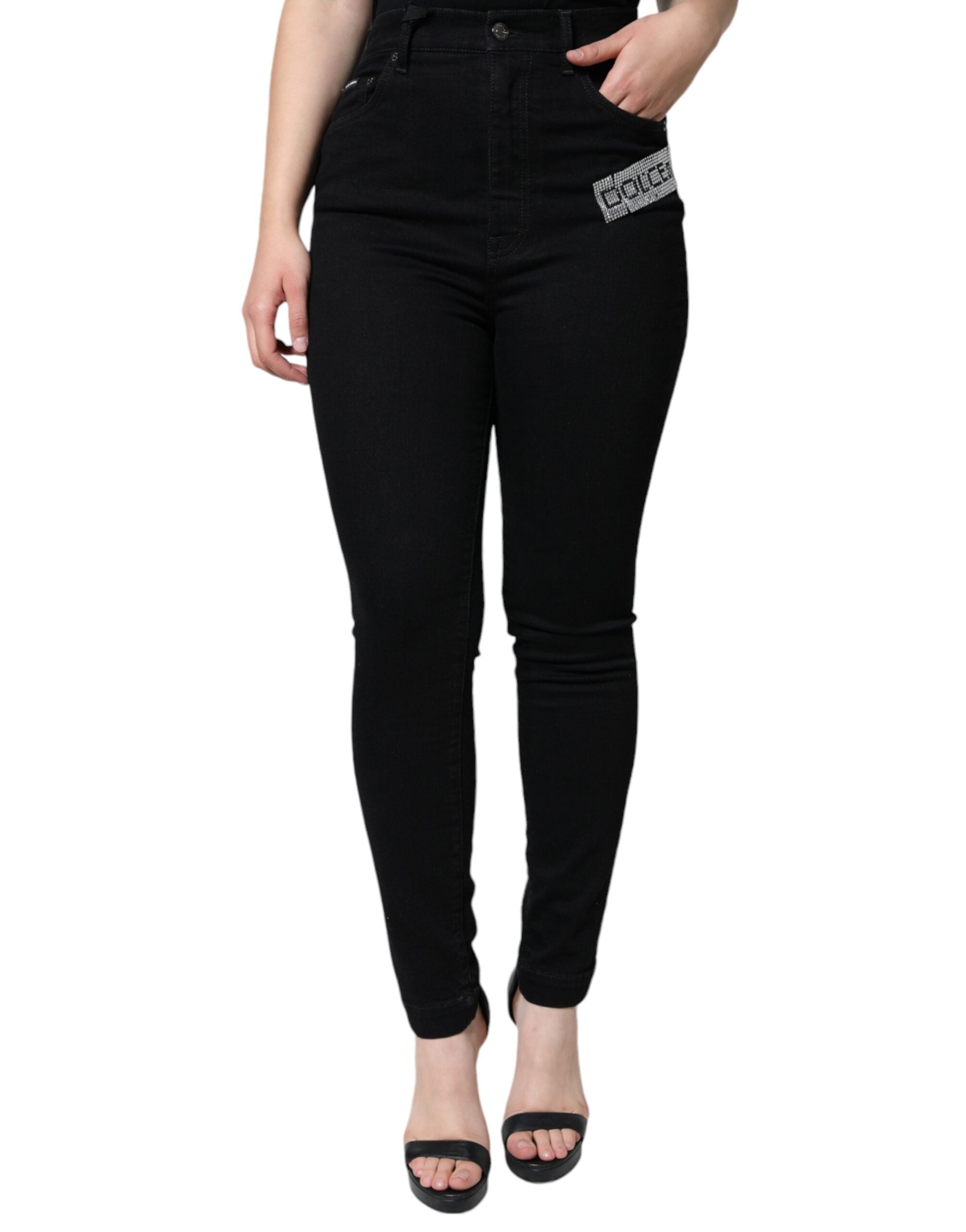 Dolce & Gabbana – Schwarze Skinny-Jeans mit Logo und mittlerer Taille