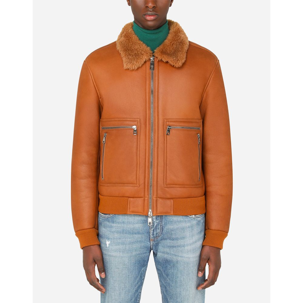 Dolce & Gabbana Braune Di-Lammlederjacke aus Leder