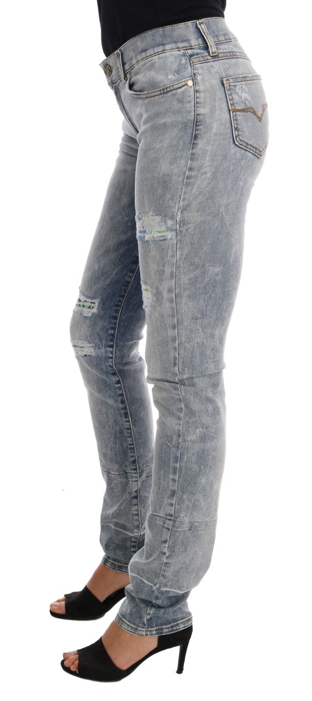 Versace Jeans – Schicke, hellblaue, zerrissene Slim-Fit-Jeans