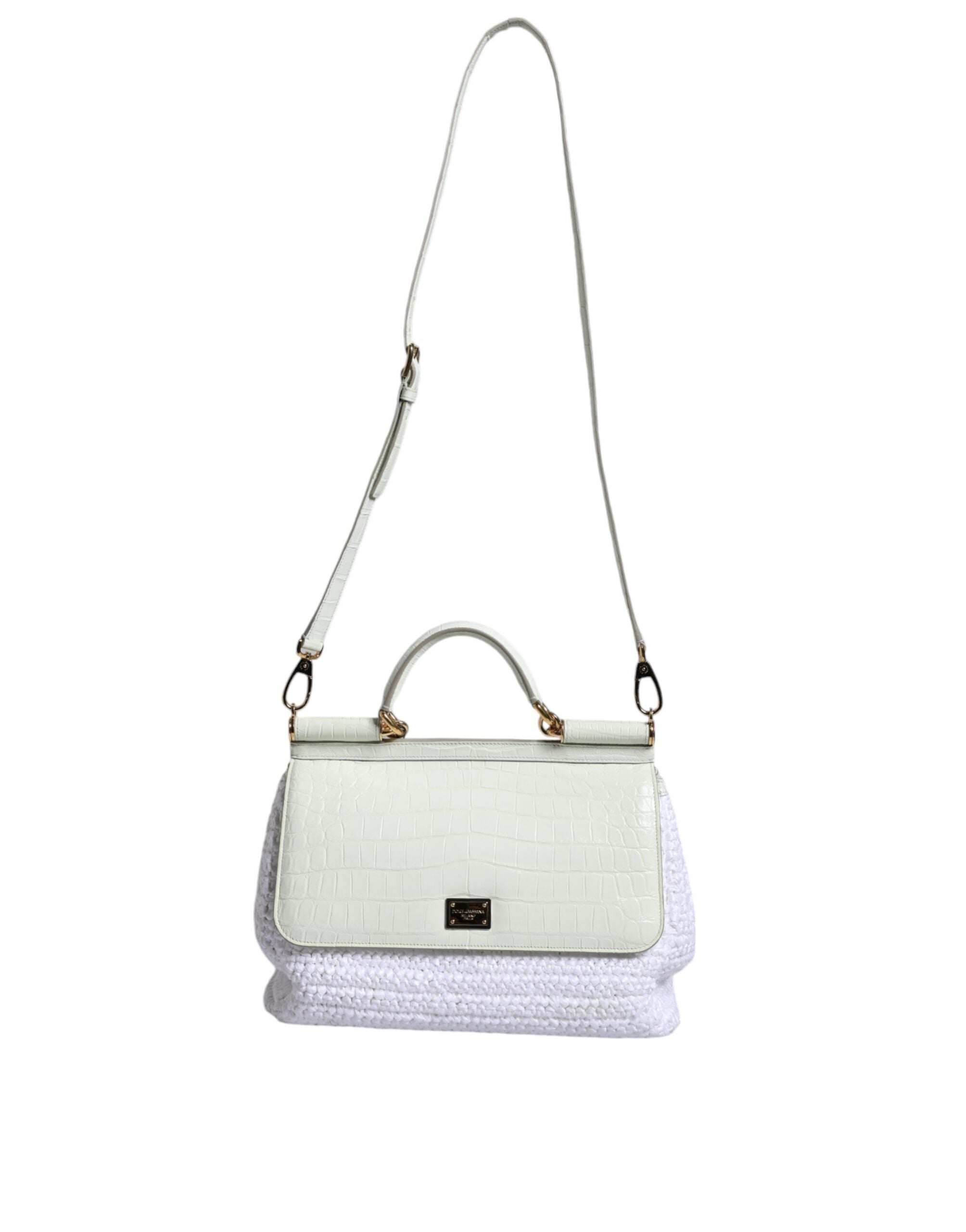 Sac bandoulière SICILY en cuir raphia blanc Dolce & Gabbana