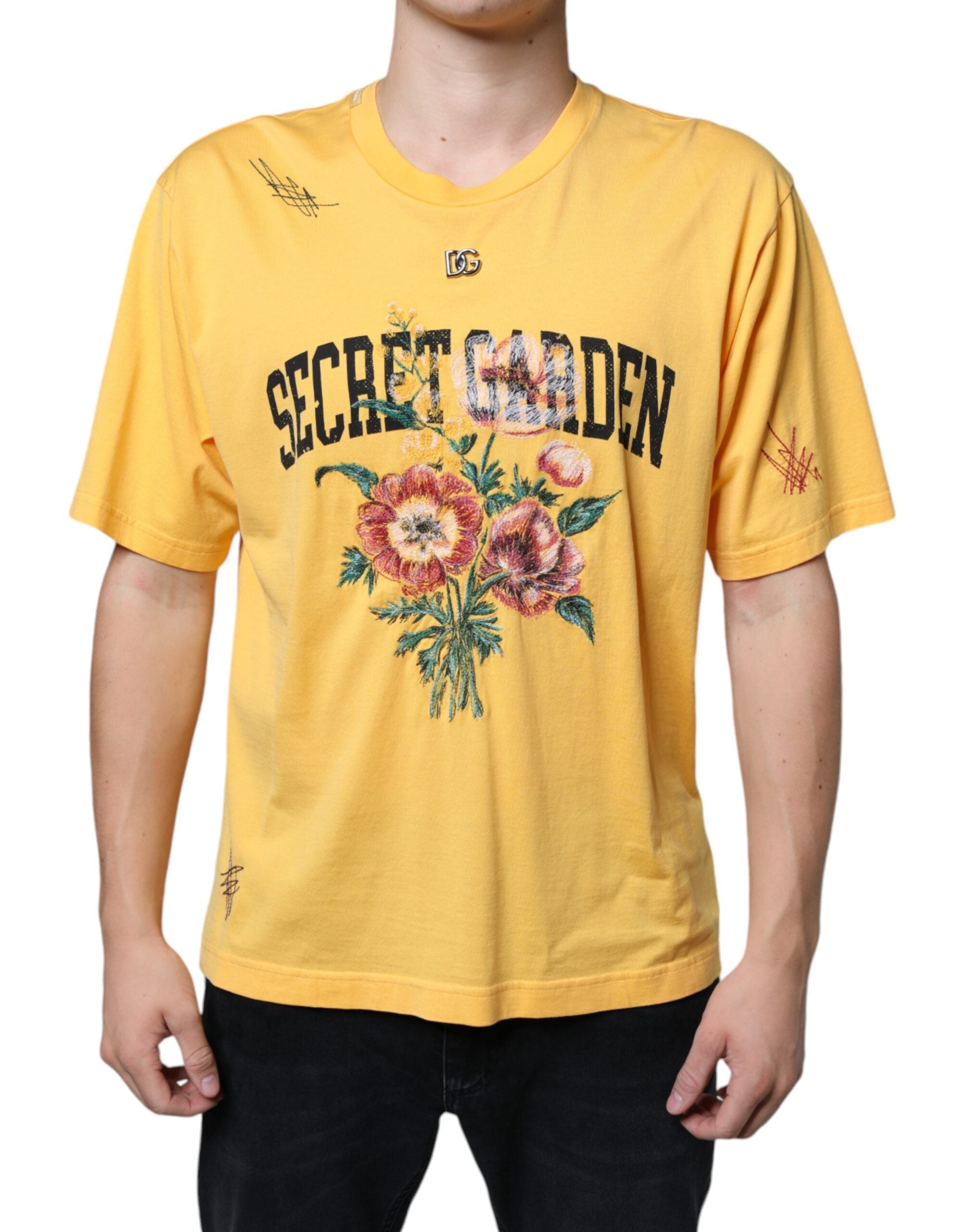 Dolce & Gabbana - Gelbes T-Shirt mit Rundhalsausschnitt und Blumenmuster aus Baumwolle mit Secret Graden