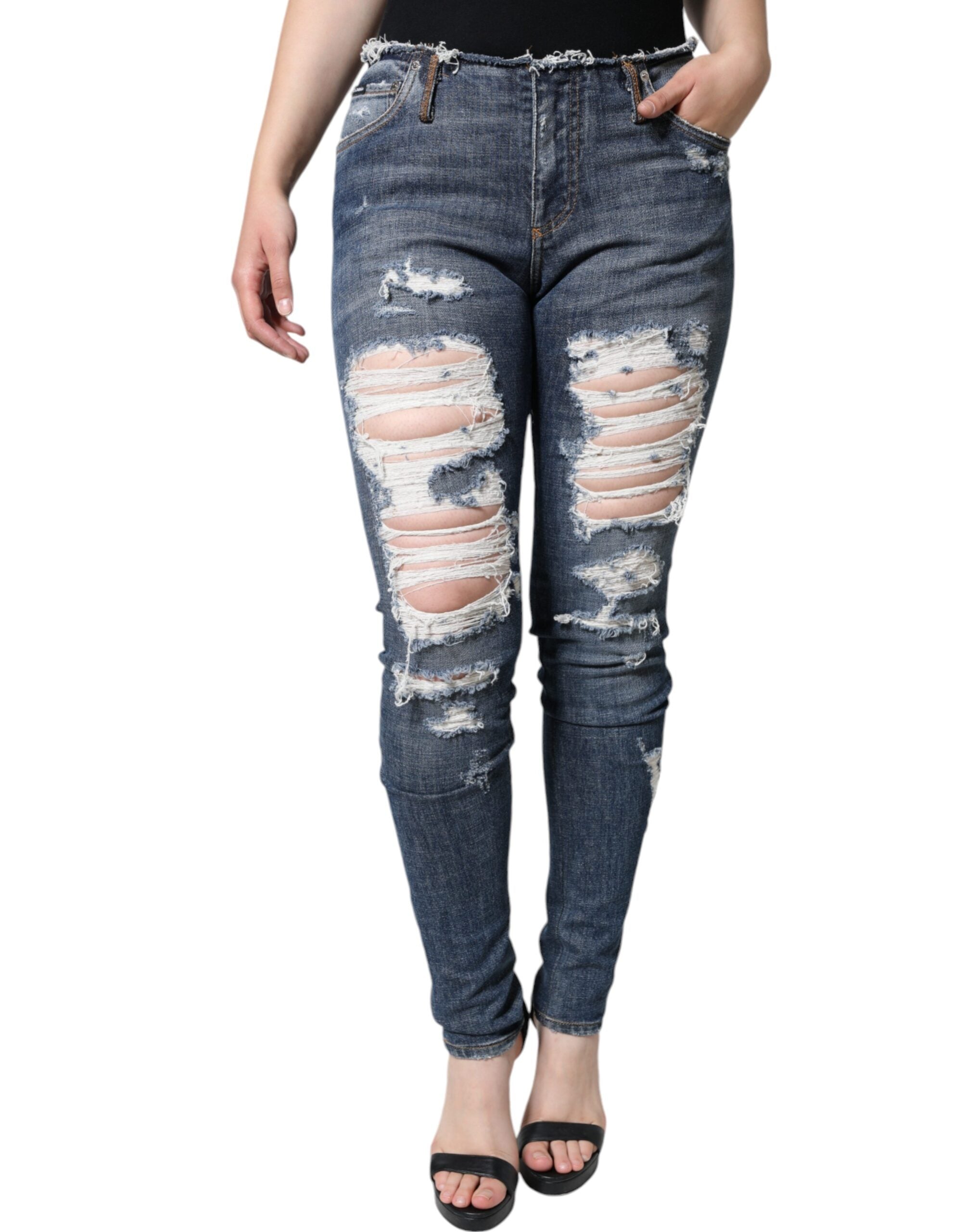 Dolce & Gabbana – Zerfetzte Skinny-Jeans aus Baumwollstretch in Blau