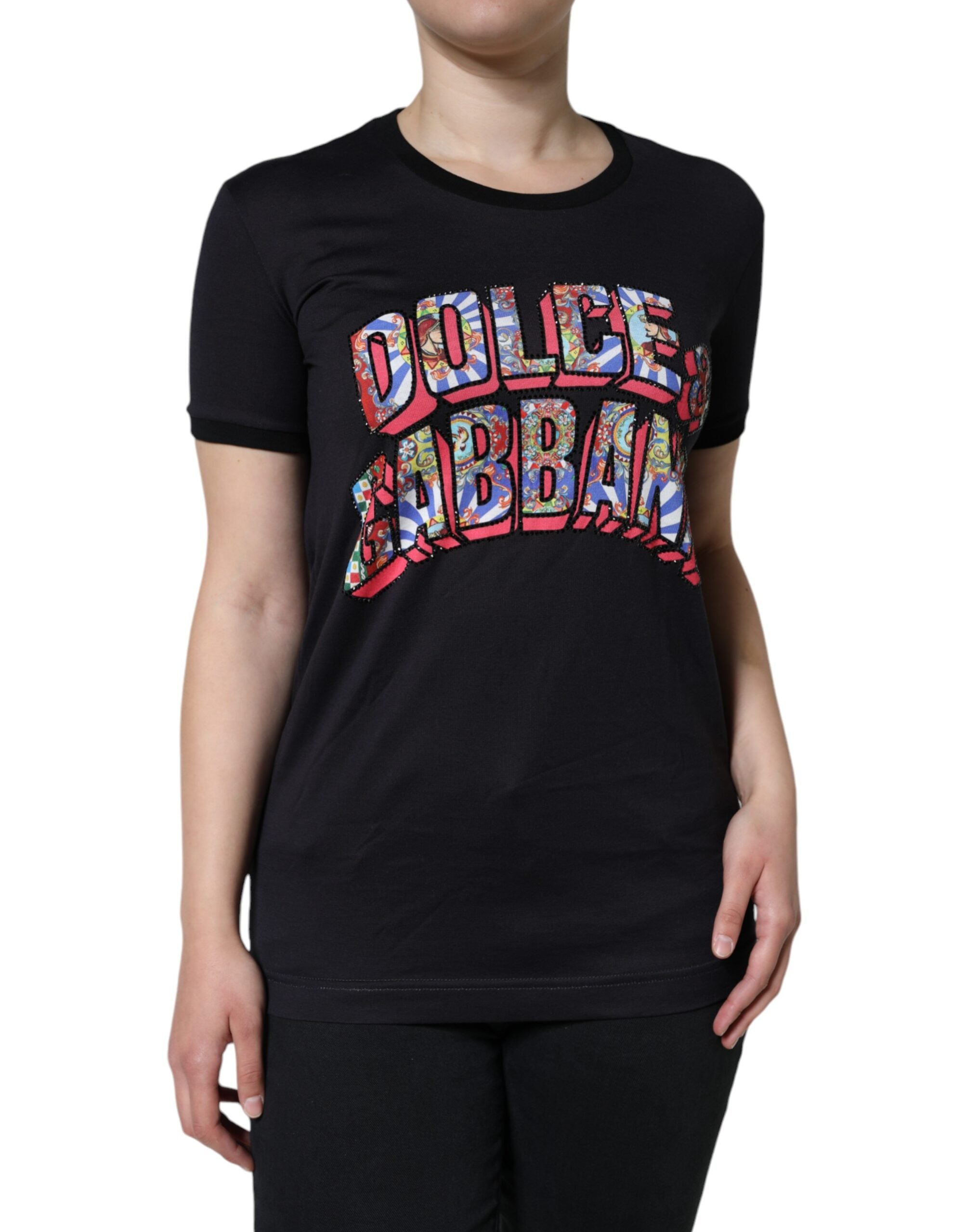 T-shirt col rond en coton noir avec logo imprimé Dolce & Gabbana