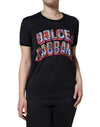 T-shirt col rond en coton noir avec logo imprimé Dolce &amp; Gabbana