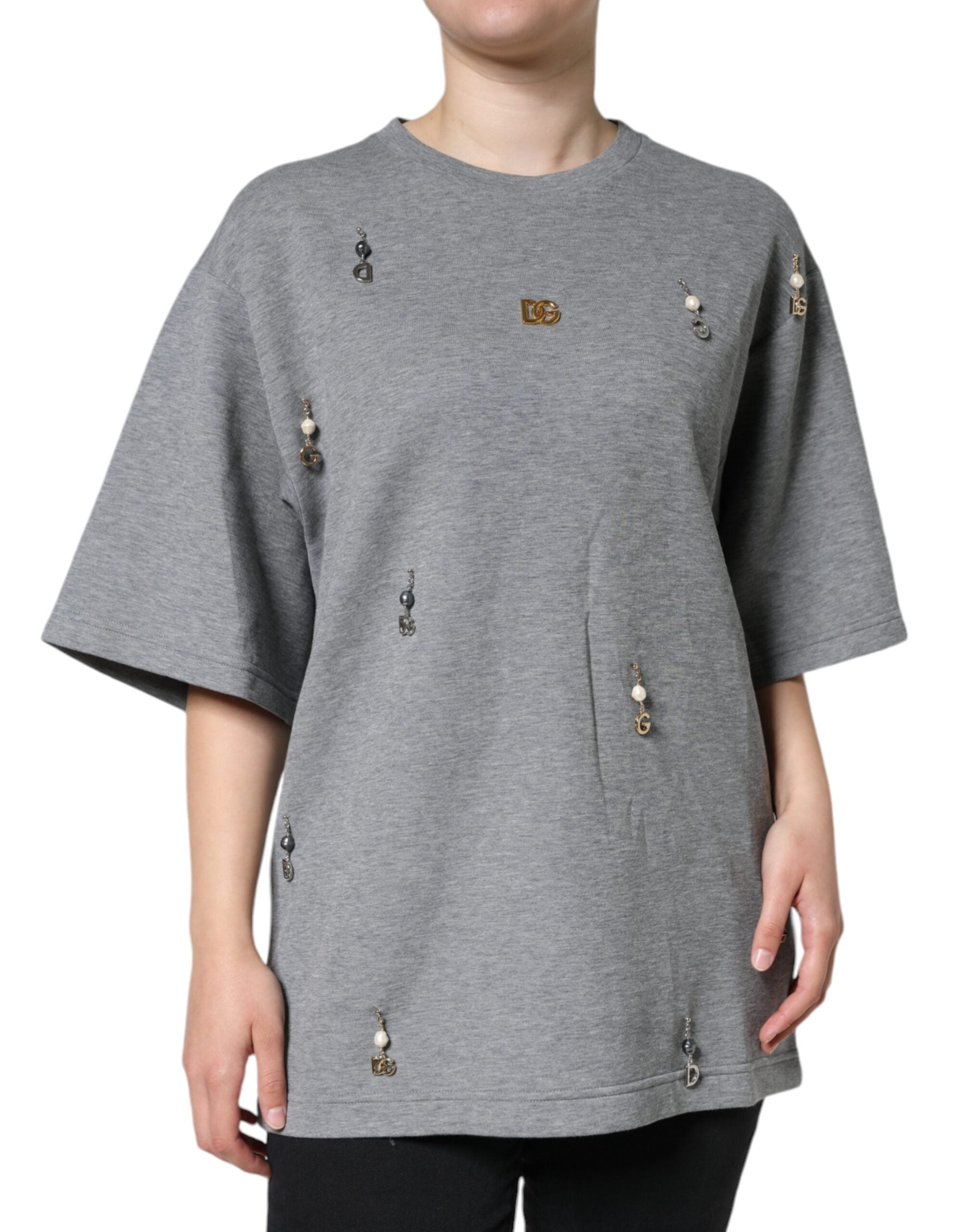 Dolce & Gabbana T-Shirt aus Baumwollmischung mit Verzierung in Grau