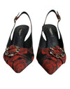 Dolce &amp; Gabbana – Slingback-Schuhe mit Blumenmuster und Kristallabsatz in Schwarz und Rot