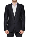 Dolce & Gabbana Dark Blue Wool Single Breasted Dress Coat Blazer