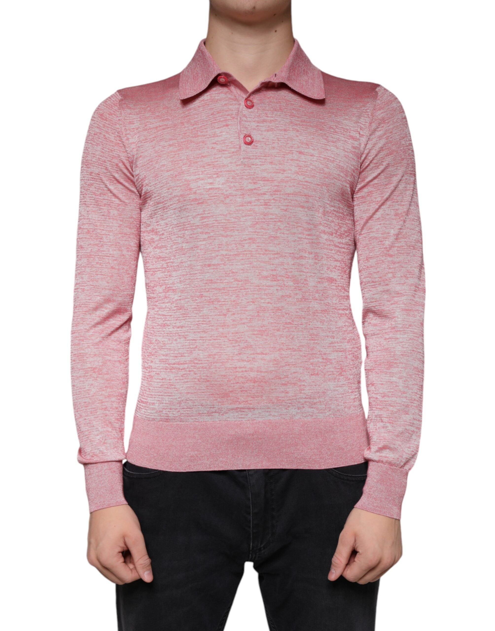 Dolce & Gabbana – Langärmliges Polo-T-Shirt aus Polyester in Rosa für Herren