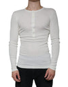 Pull col rond Henley en coton blanc Dolce &amp; Gabbana