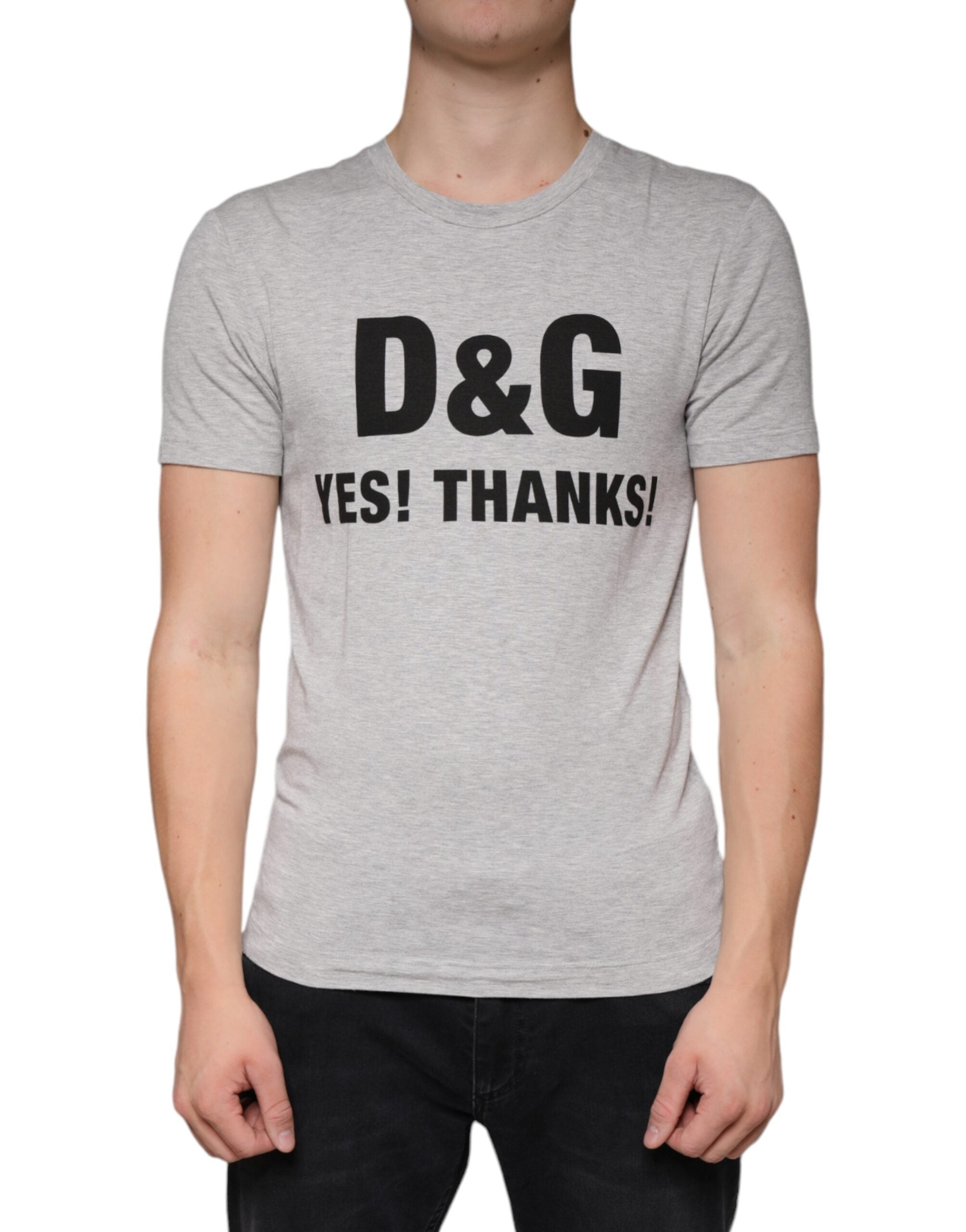 Dolce & Gabbana – Graues T-Shirt mit Rundhalsausschnitt und kurzen Ärmeln und Logo-Print