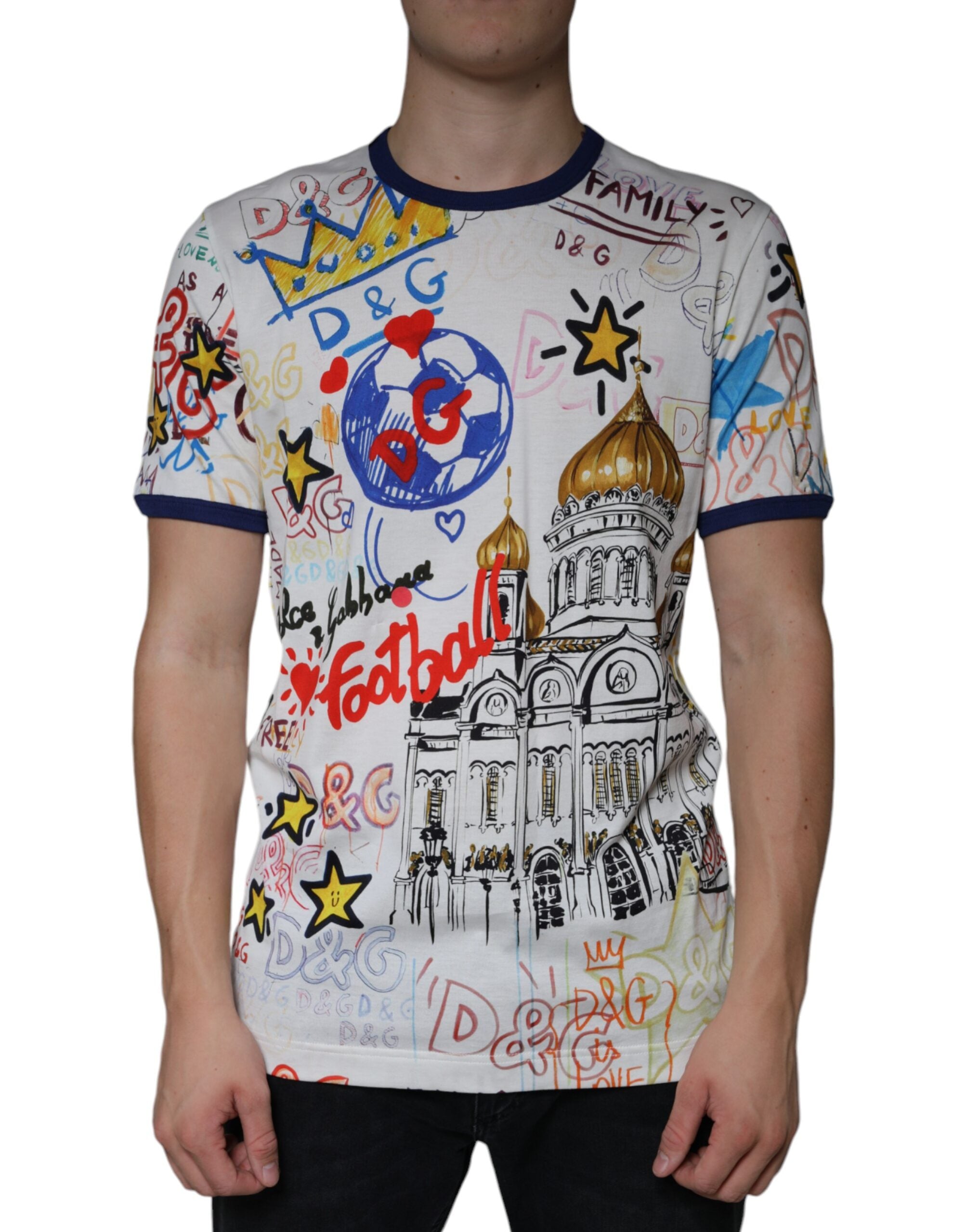 Dolce & Gabbana – Weißes Baumwoll-T-Shirt mit Rundhalsausschnitt und grafischem Print