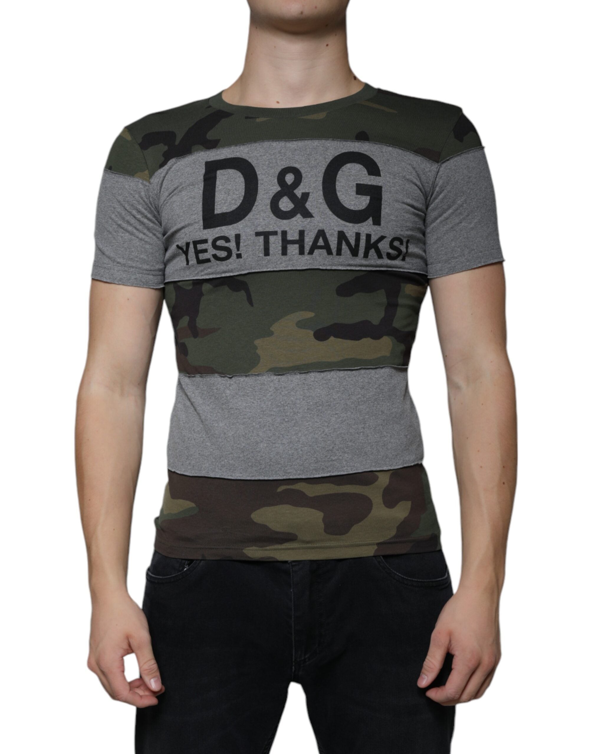 Dolce & Gabbana Mehrfarbiges Camouflage-T-Shirt aus Baumwolle mit Rundhalsausschnitt