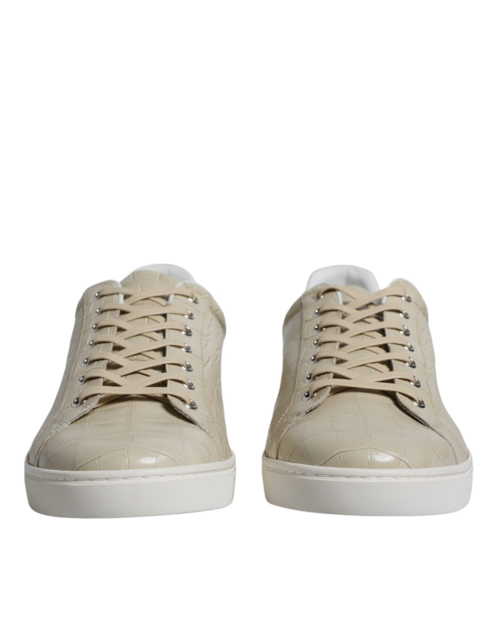 Dolce & Gabbana Beige London Leder Niedrige Sneakers Schuhe