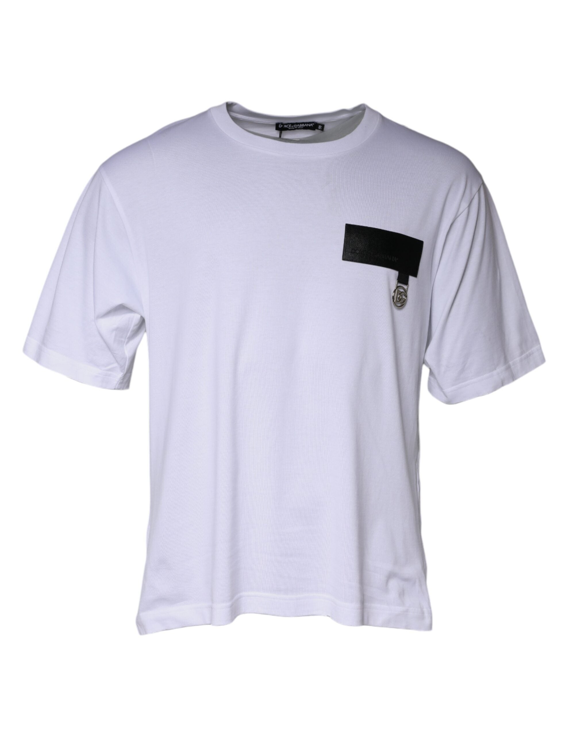 T-shirt ras du cou en coton blanc avec patch logo Dolce & Gabbana