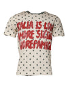 T-shirt en coton beige à pois et imprimé graphique Dolce &amp; Gabbana