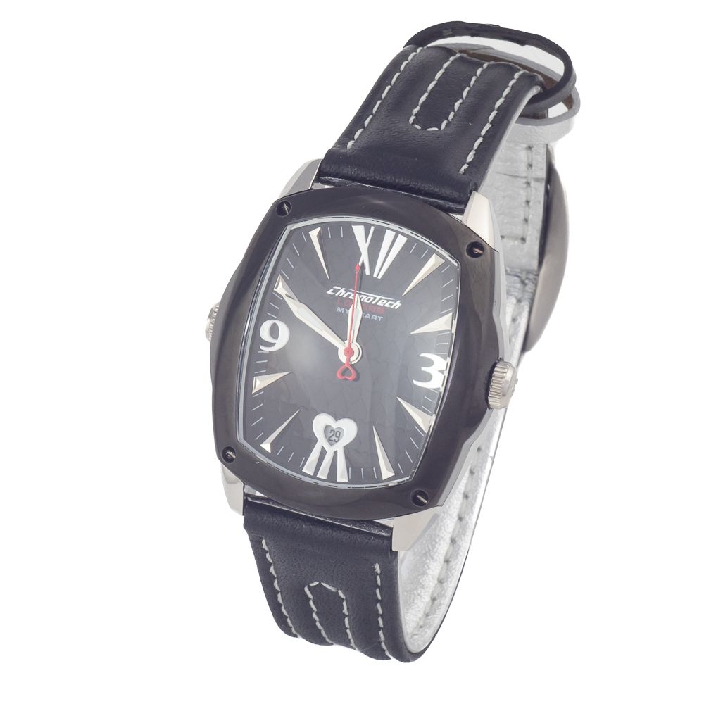 Montre Chronotech en cuir noir