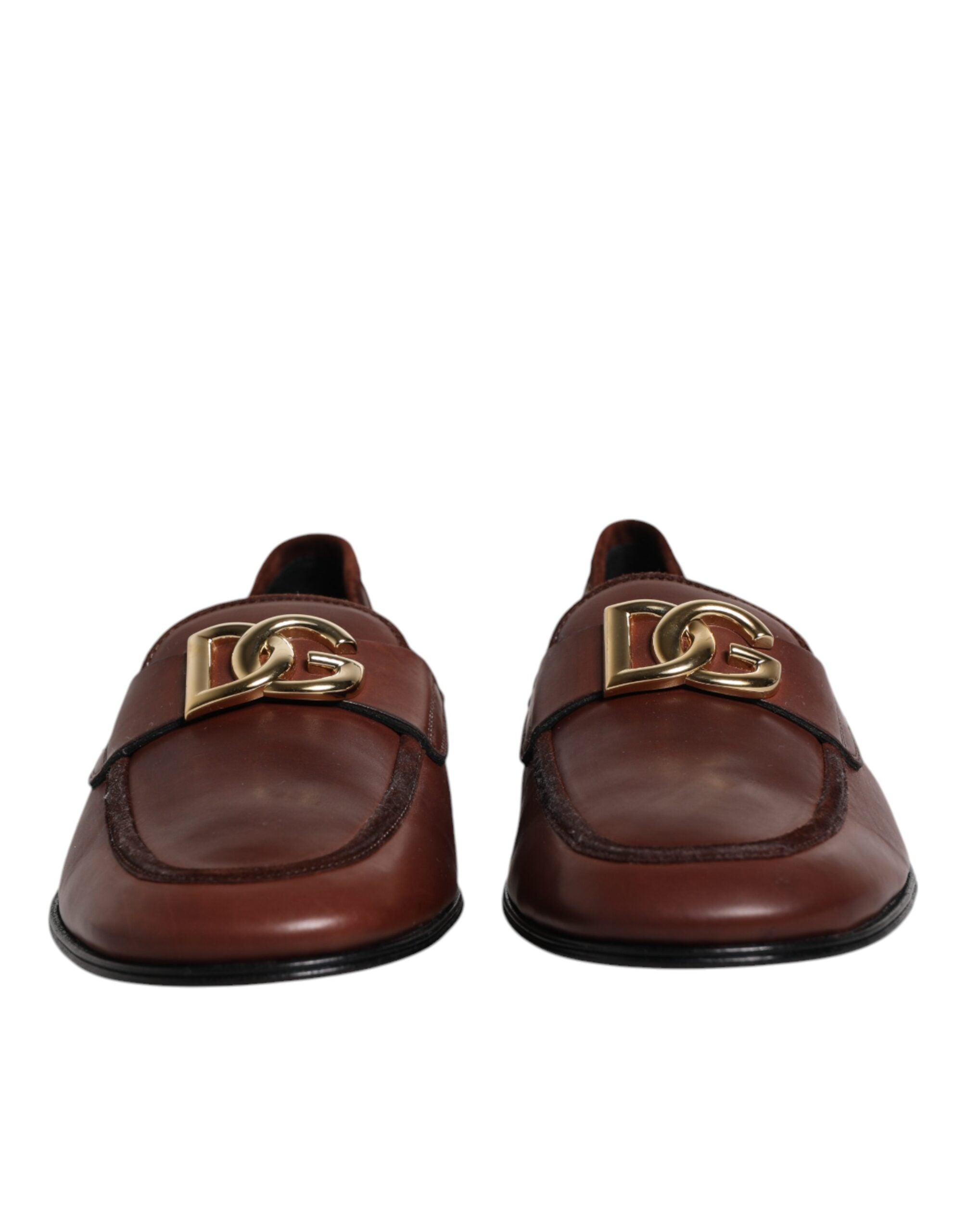 Dolce & Gabbana Brown Leather Logo Slip On Men Loafers Shoes