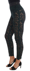 Pantalon slim taille haute en dentelle fleurie Dolce &amp; Gabbana