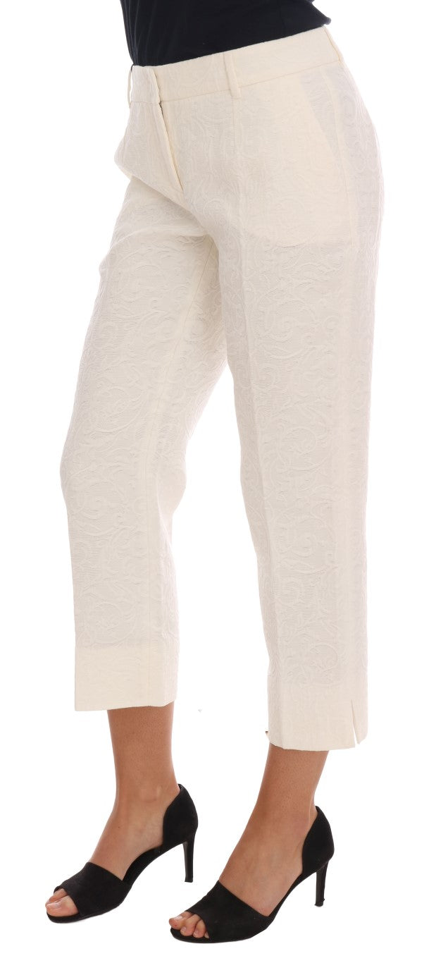 Pantalon capri blanc élégant Dolce & Gabbana - Mélange de coton et de soie