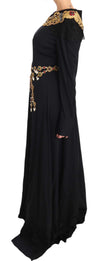 Dolce & Gabbana Elegant Maxi Black Dress with Gold Detailing