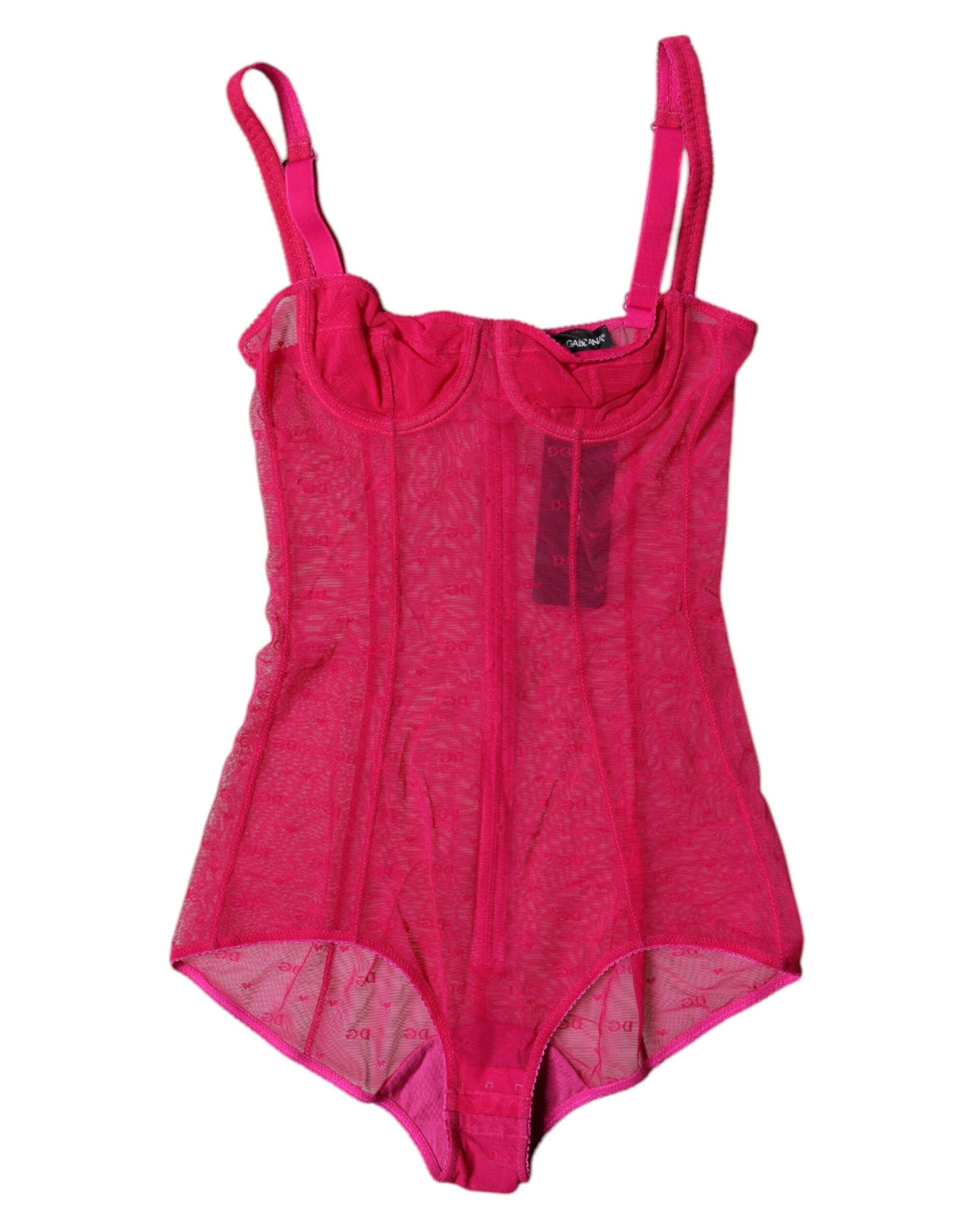 Dolce & Gabbana Fuchsia Tulle Balconette Bra Bodysuit Underwear