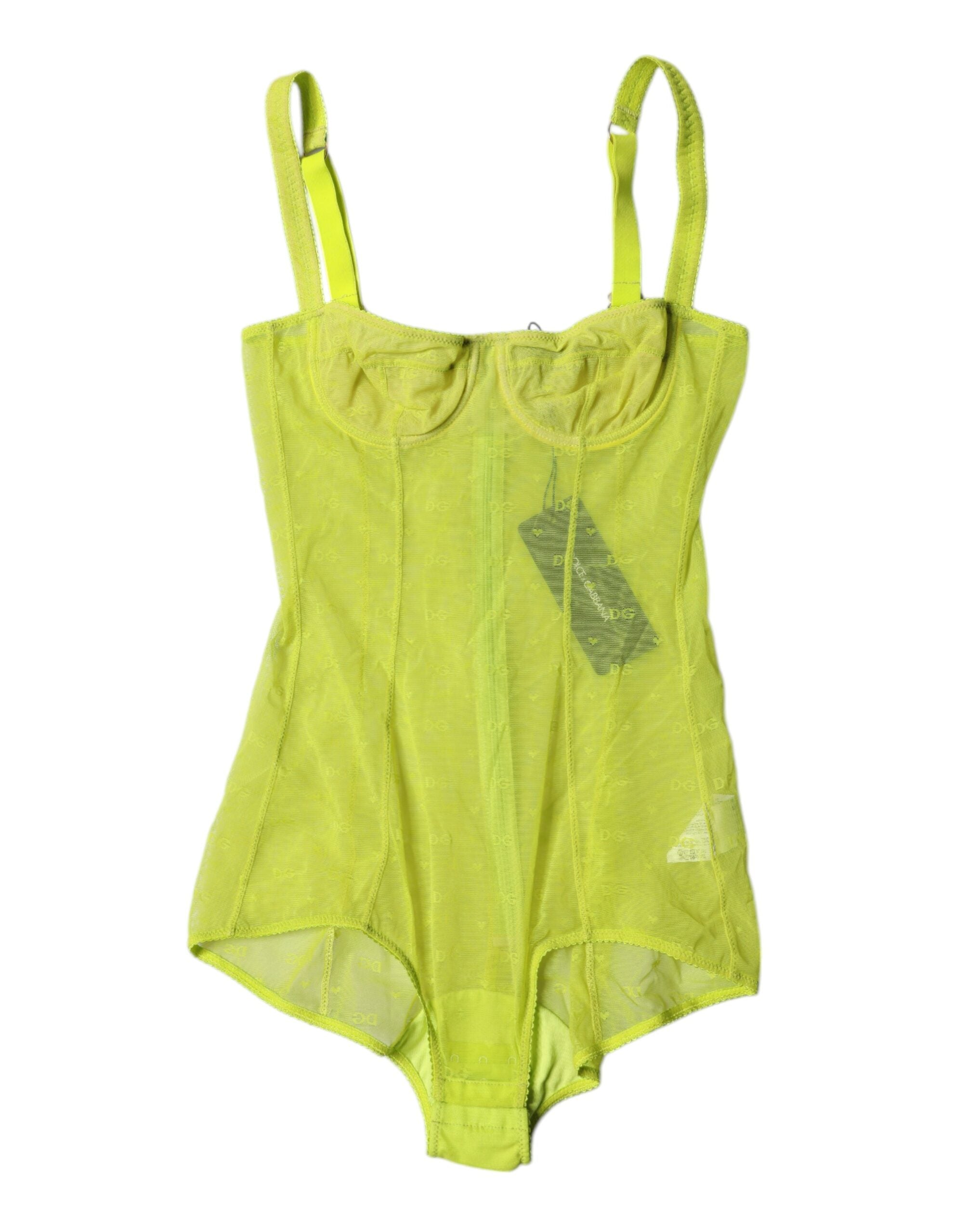 Dolce & Gabbana Green Tulle Balconette Bra Bodysuit Underwear