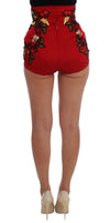 Dolce &amp; Gabbana Elegante Mini-Shorts aus roter Seide mit Stickerei