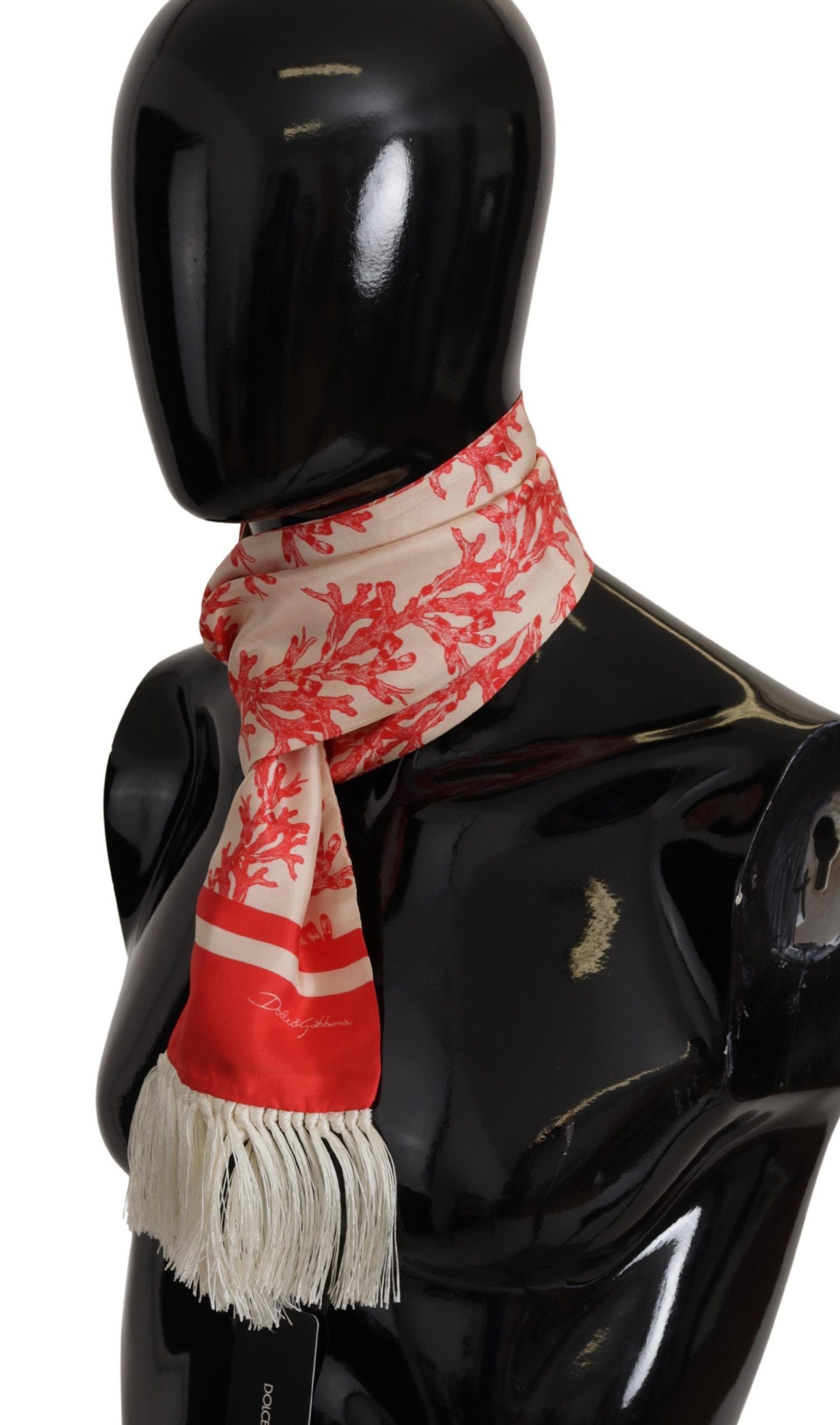 Foulard élégant en soie pour homme Dolce & Gabbana - Imprimé corail rouge